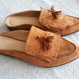 Womens faux suede slip on mule loafers